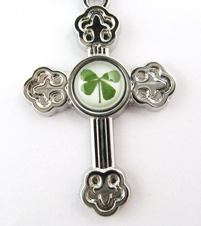 Real Four 4 Leaf Clover Charm Crossing Necklace Pendan