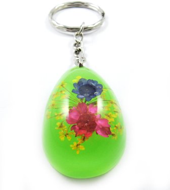 Green Oval Shape Amber Real Flower Key Chain Keyring NO.2