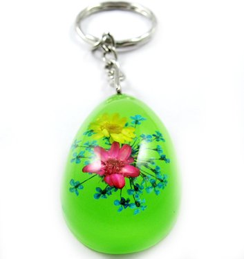 Green Oval Shape Amber Real Flower Key Chain Keyring NO.3