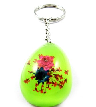 Green Oval Shape Amber Real Flower Key Chain Keyring NO.7
