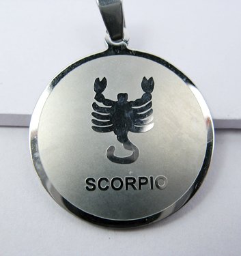 Stainless Steel Round Zodiac Necklace Pendant Scorpio