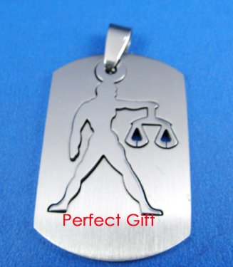 Libra Stainless Steel Horoscope Zodiac Necklace Pendant Dog Tag 2-Piece