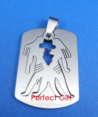 Gemini Stainless Steel Horoscope Zodiac Necklac Pendant Dog Tag 2-Piece