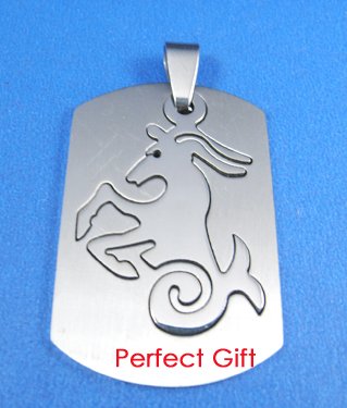 Capricorn Stainless Steel Horoscope Zodiac Pendant Dog Tag 2-Piece
