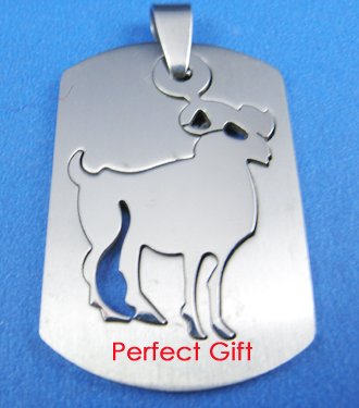 Aries Stainless Steel Horoscope Zodiac Necklace Pendant Dog Tag 2-Piece