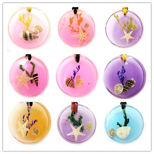 Wholesale Lot 6 Round Amber Real Seashell Necklace Pendant