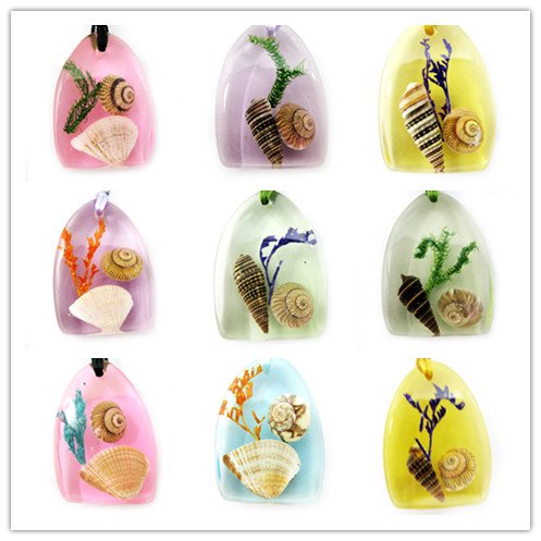 Wholesale Lot 5 Amber Real Seashell Necklace Pendant Multi-color