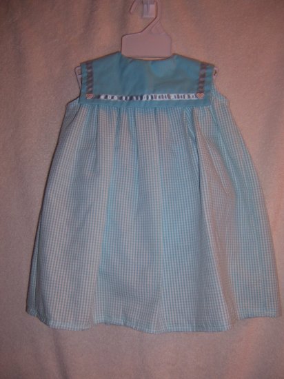 Light blue and white sundress, hat and panties size 6-9 mo.