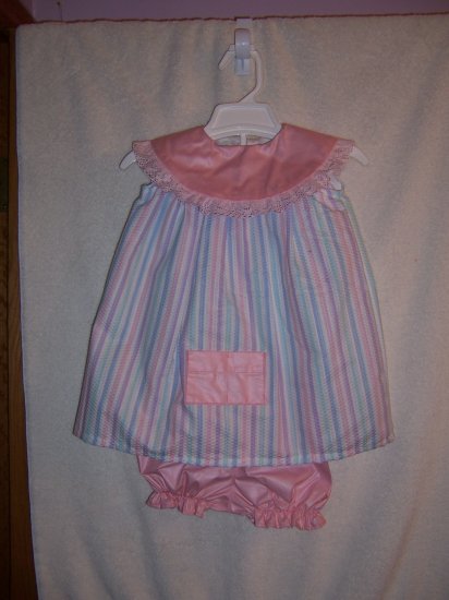 Ruffles, pink striped dress and panties size 6-9 mos.