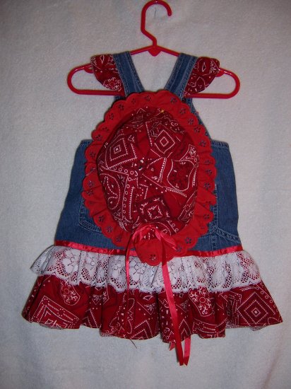 Red and white Bandana sundress and bonnet sz 6-12 mo.