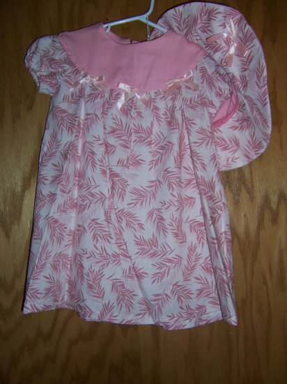 Pink and white dress and floppy hat size 1