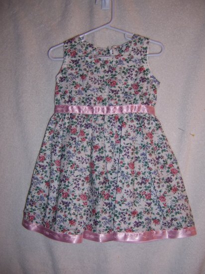 White flowered dress with pink ribbons size 2