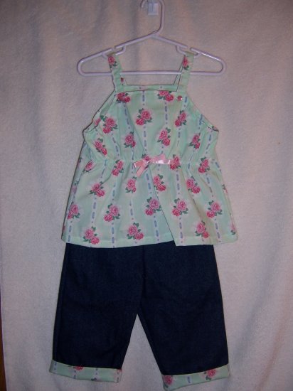 Light green and rose top with jean Capris sz 2