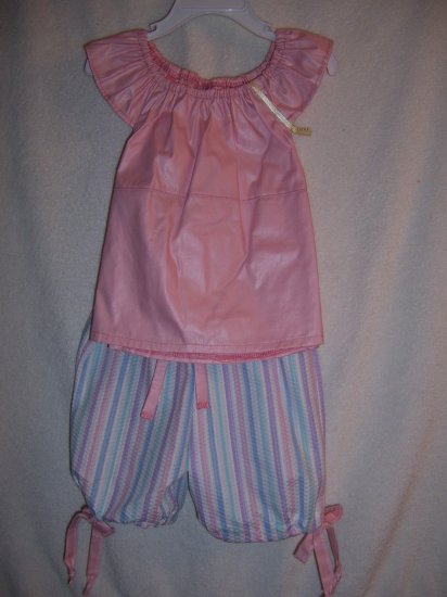 Pink top with striped capris size 4