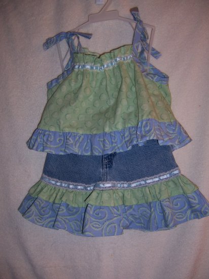 Lime green and blue ruffled top and skirt size 4