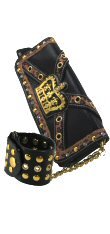 Crown Design Leopard Trim Bag with Chain - Bracelet - Straps