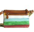 Striped Microfiber Shoulder Bag with Woven Strap