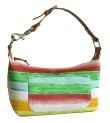 Striped Microfiber Front Pocket Handbags with Buckled Strap