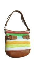 Striped Microfiber Tote Style Handbags with Side Buckle Design
