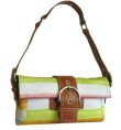 Striped Microfiber Buckled Strap Handbags with Front Buckle Design