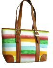Striped Microfiber Handbags with Double Buckled Straps