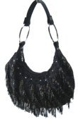 Ringed Microfiber Handbags with Hanging Beaded Fringe