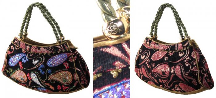 Sequin Woven Tapestry Handbags with Rope Twist Handles