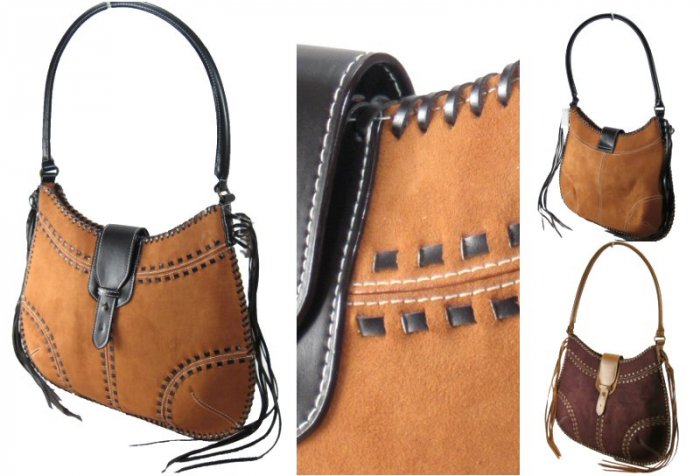 Suede Like Handbags with Laced Design and Tassel Trim