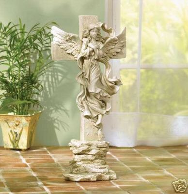 Angelic Cross Statue - beautiful cross and angel - detailed angel symbol