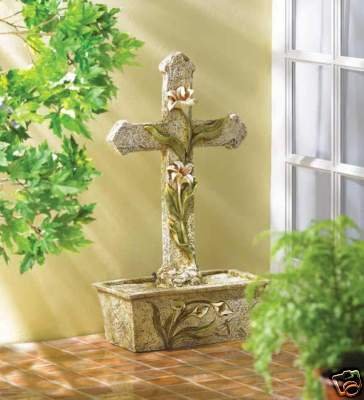 Cross and Lily Fountain - beautiful cross & lily water fountain