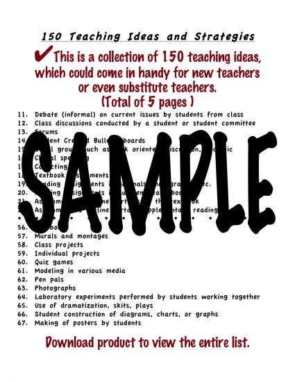 150 Teaching Ideas for New or Substitute Teachers