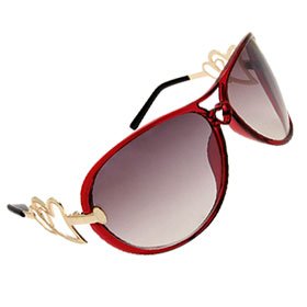 Wine Red Frame Oversized Women's Aviator Sunglasses Heart Design