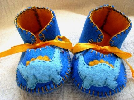 Crystal Blue & Gold Booties with Dinosaurs, 3-6 months (RM 87)