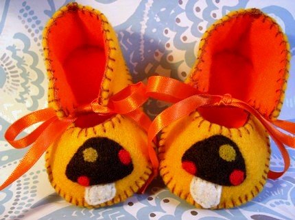 Gold & Orange Booties with Mushrooms, 0-3months (RM 80)