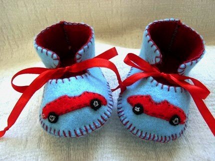 Light Blue & Red Booties with Cars, 3-6 months (RM 80)
