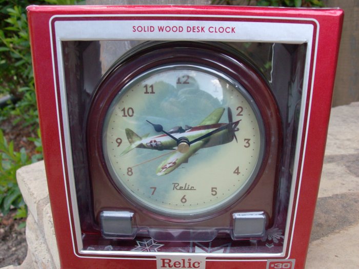 Solid Wood Desk Clock with Vintage Plane by RELIC