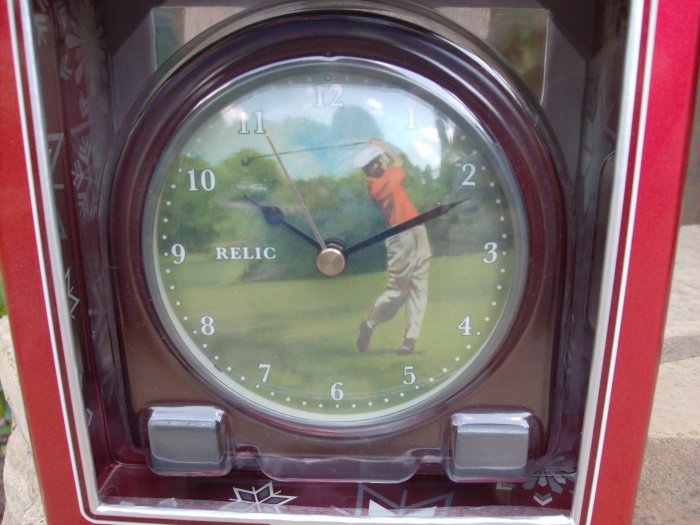 Solid Wood Desk Clock with Golfer by RELIC