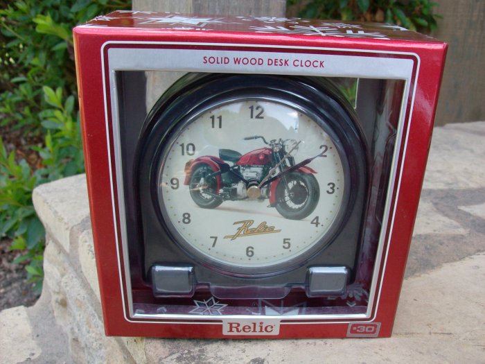 Solid Wood Desk Clock with Vintage Motorcycle by RELIC