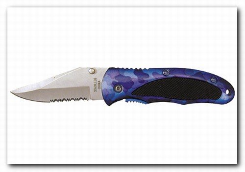 Blue Camo Pocket Knife with Clip