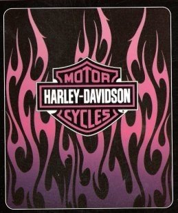 Harley Davidson Fleece Blanket -Pink Flames