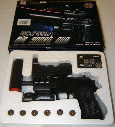 Airsoft Gun with Silencer, Laser and Bluelight