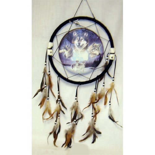 13" Wolf Dream Catcher w/ Feathers