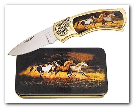 Horse Knife in Metal Tin