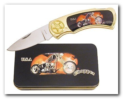 Motorcycle Chopper Knife in Metal Tin
