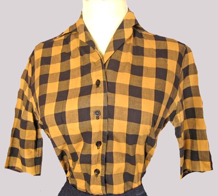 STENO CHIC VINTAGE 50'S BOBBIE BROOKS BLOUSE CHECKERED PRINT