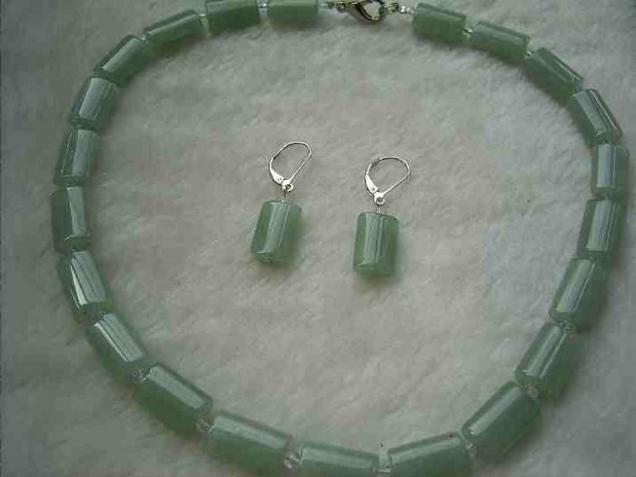 quadrate green aventurine clear crystal necklace 925 silver earring