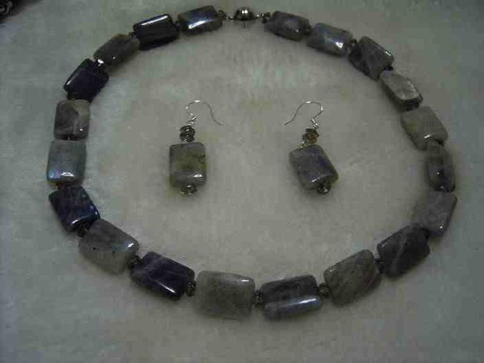 Natural Shimmer stone square bead crystal necklace earring