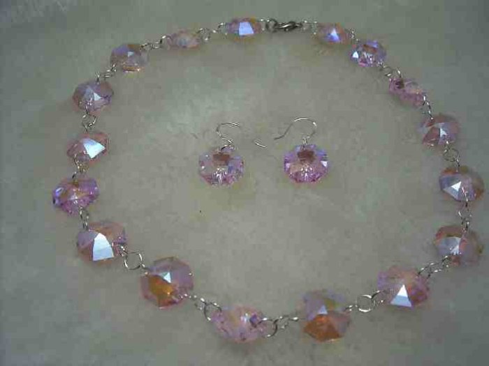 Swarovski pink crystal necklace earring