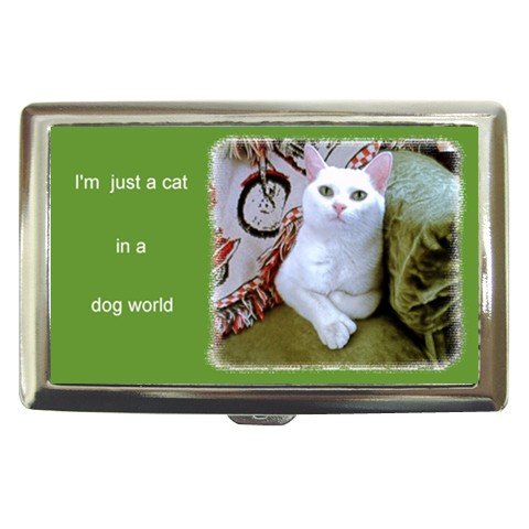 Cute White Cat in a Dog's World Cigarette Money Case