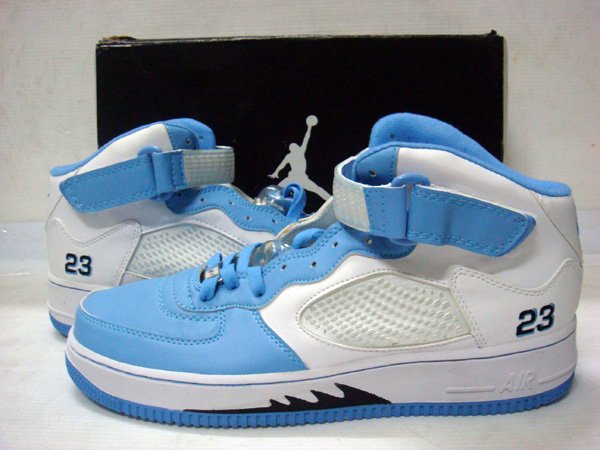 Men jordan Fusions Baby blue white and black
